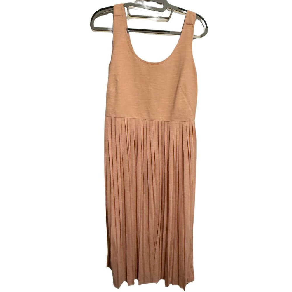 J. Crew Factory Strapless Pleated Midi Dress in Dusty Peach
